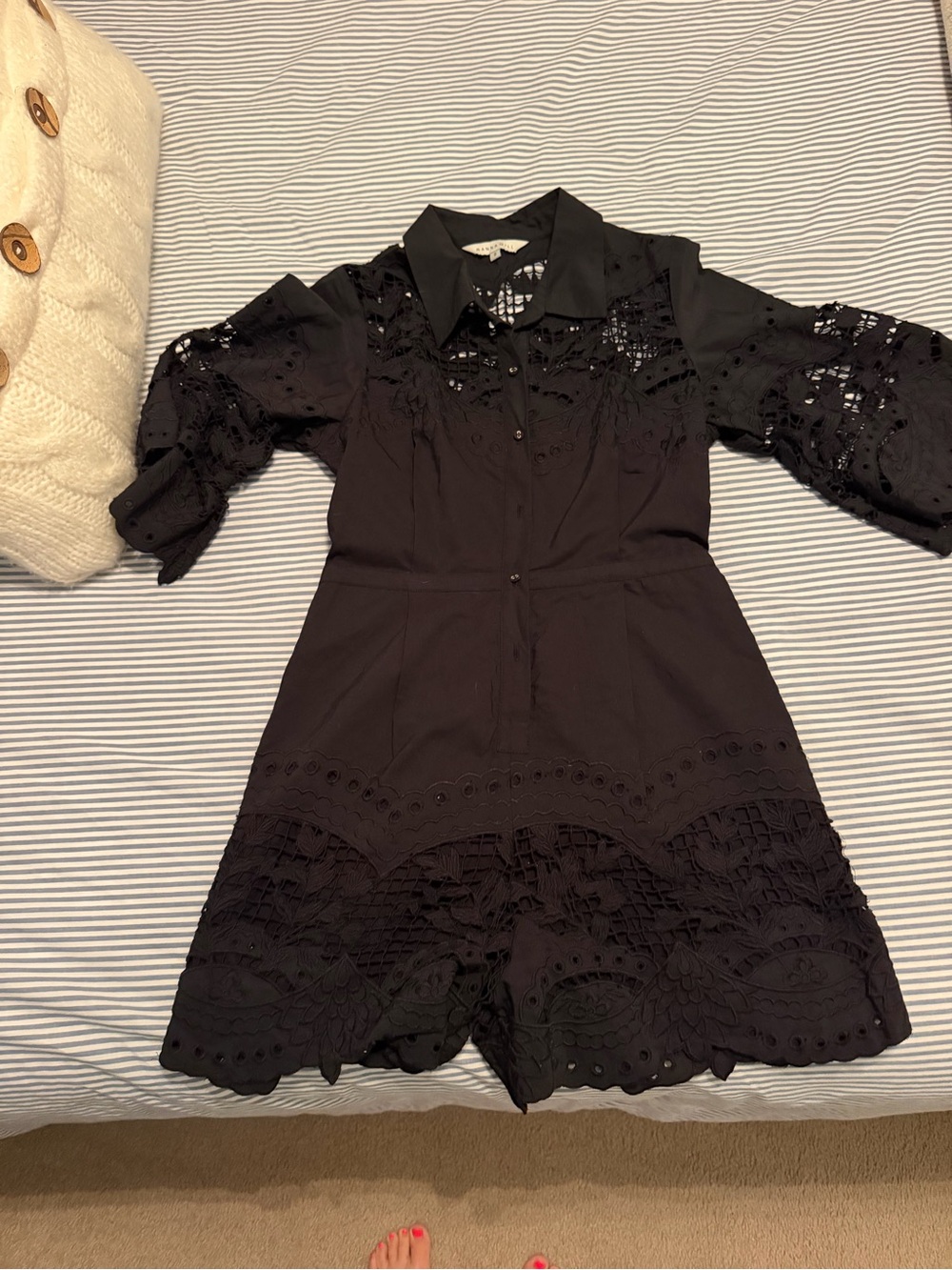 Ranna Gill Black Eyelet Lace Romper